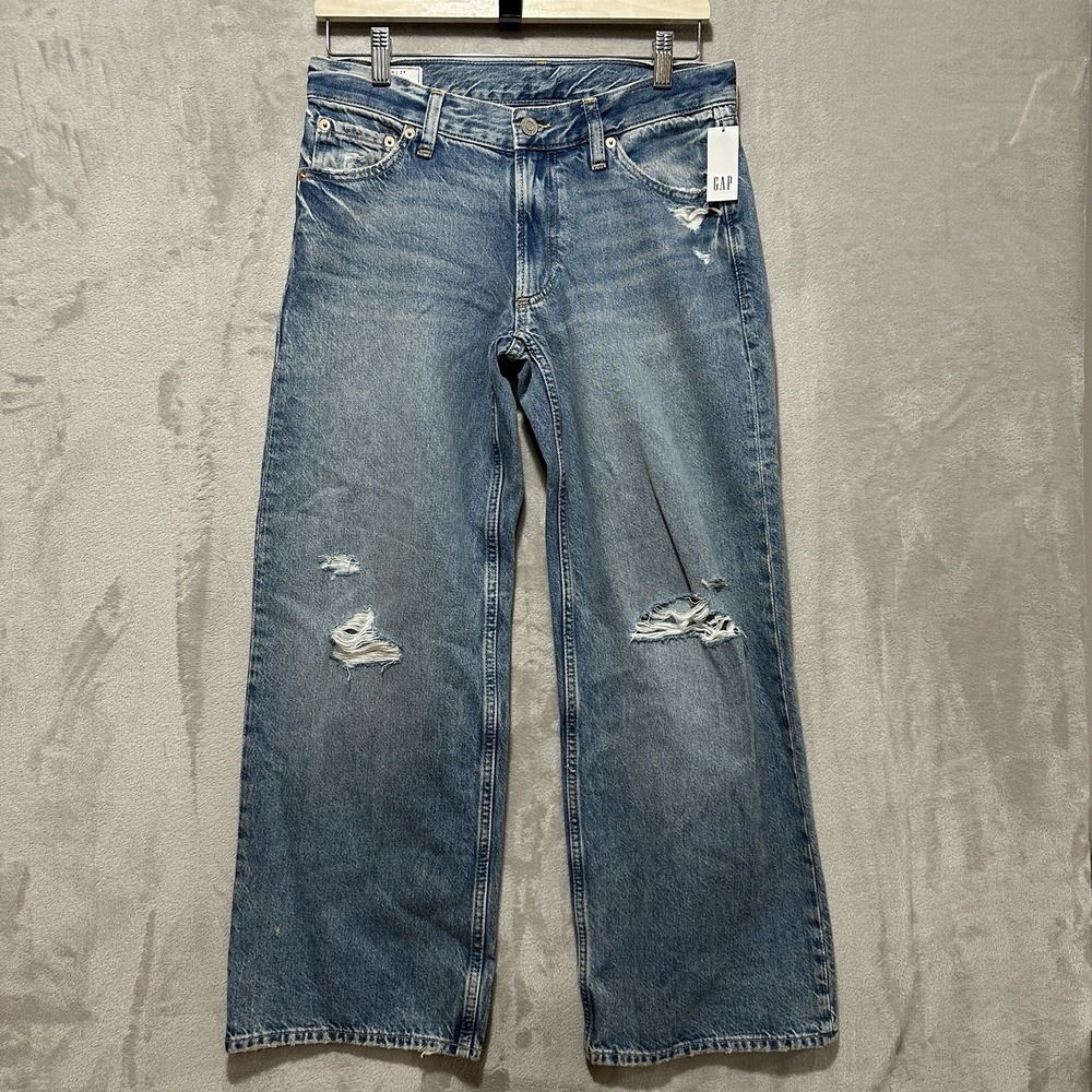 GAP Low Stride Jeans Women's 26x2 Petite Loose Denim Jeans Distressed‎ Wide Leg